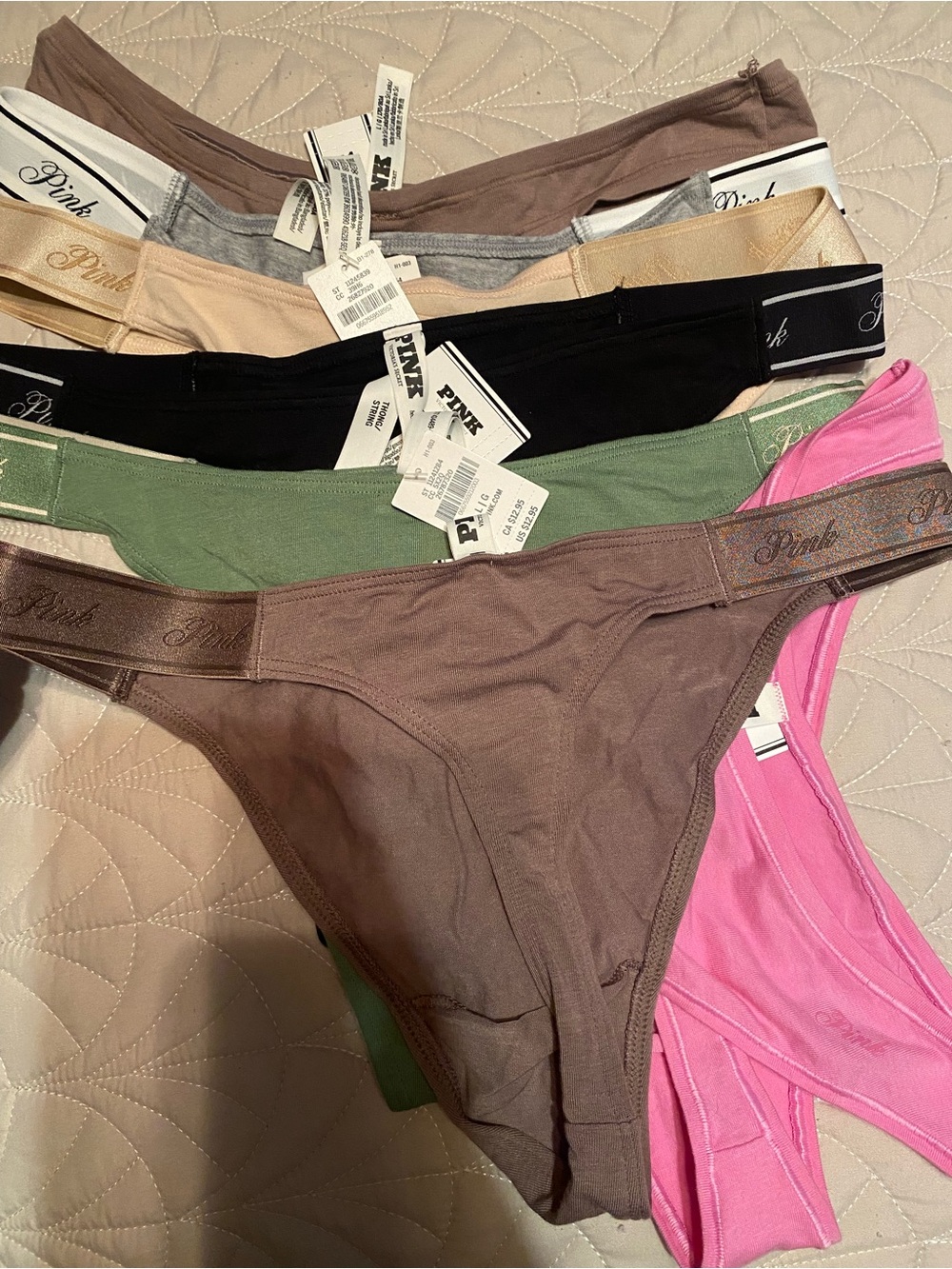 (7) PINK Victorias Secret Logo Smooth Thong Panty